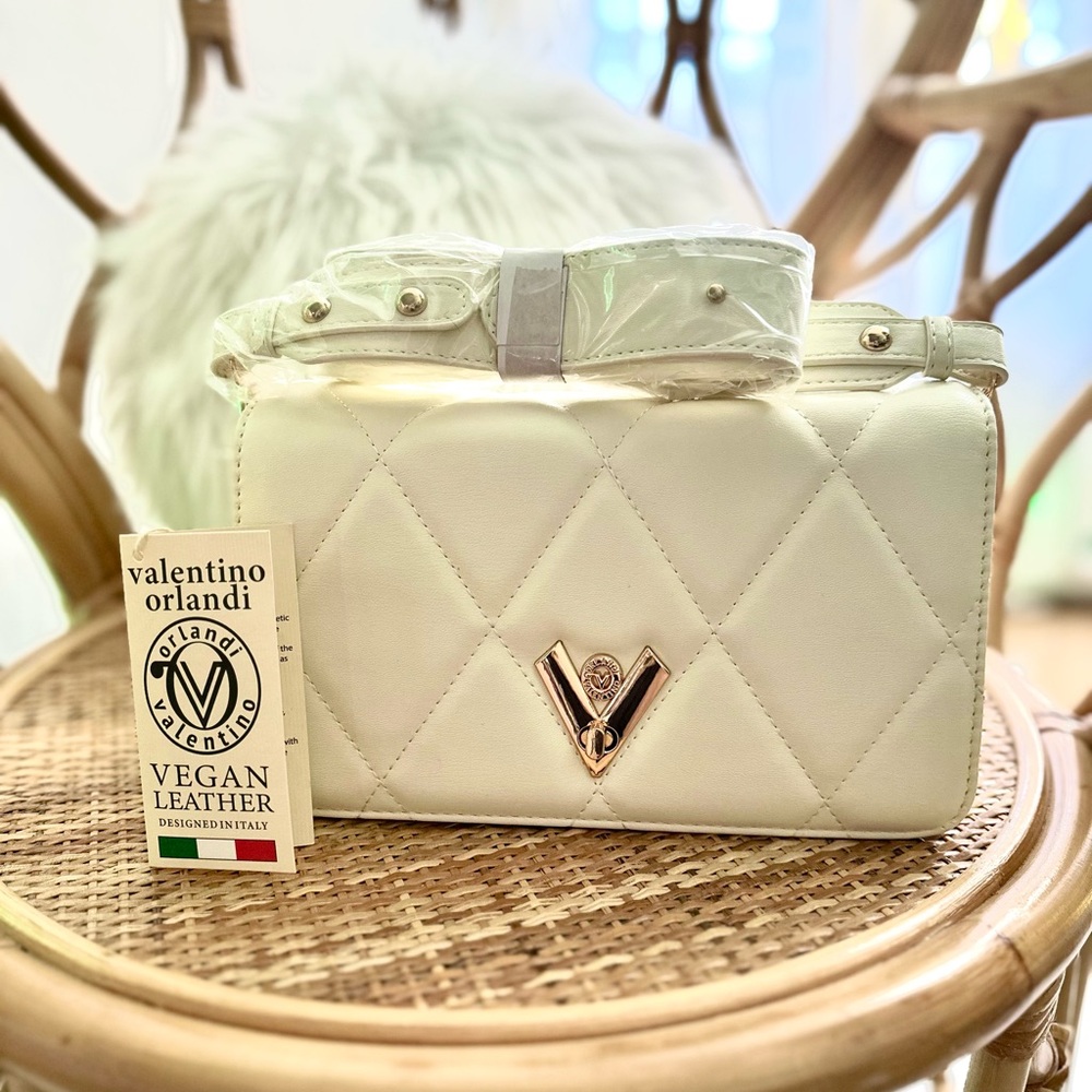 Valentino Orlandi Cream Quilted Crossbody Bag